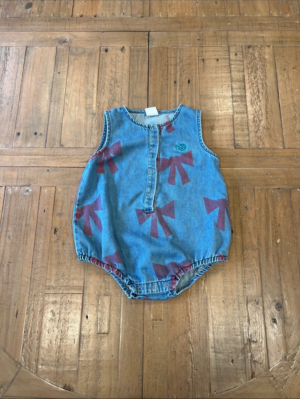 Wynken now printed denim bubble romper 2T ribbon Jean one piece